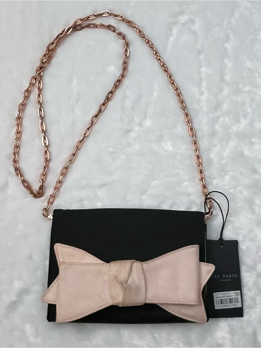 Ted Baker Black Clutch w/ Pink Bow **DIRTY** Bow Has Dirt Marks